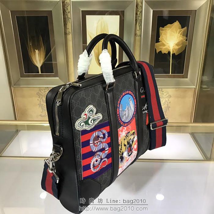 GUCCI 古馳男包 新款 474135 克pvc刺繡 Gucci男手提包 Gucci公事包